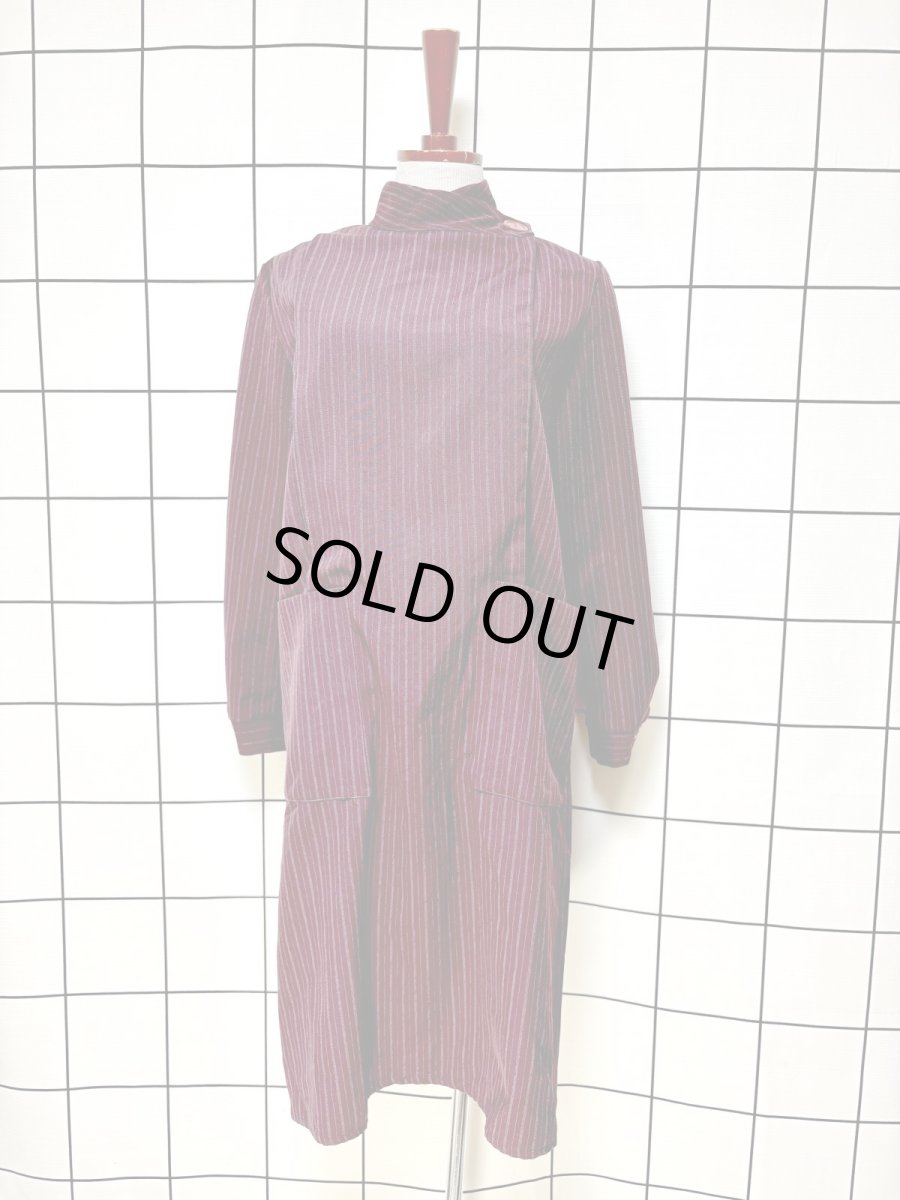 画像1: ストライプ 首元デザイン レトロ USA古着 ヴィンテージワンピース (1)