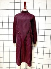 画像1: ストライプ 首元デザイン レトロ USA古着 ヴィンテージワンピース (1)