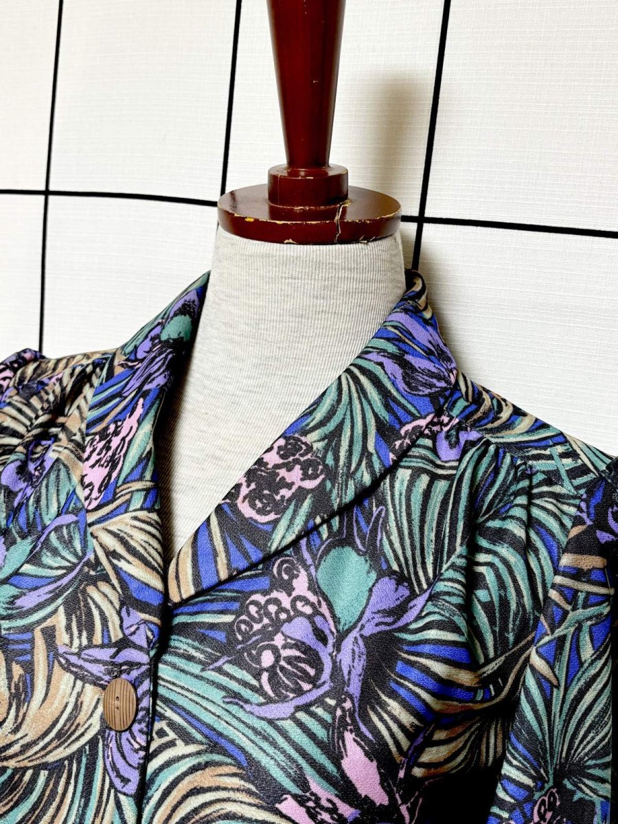 画像4: ベルト付 ボタニカル柄 レトロ USA古着 ヴィンテージワンピース  (4)