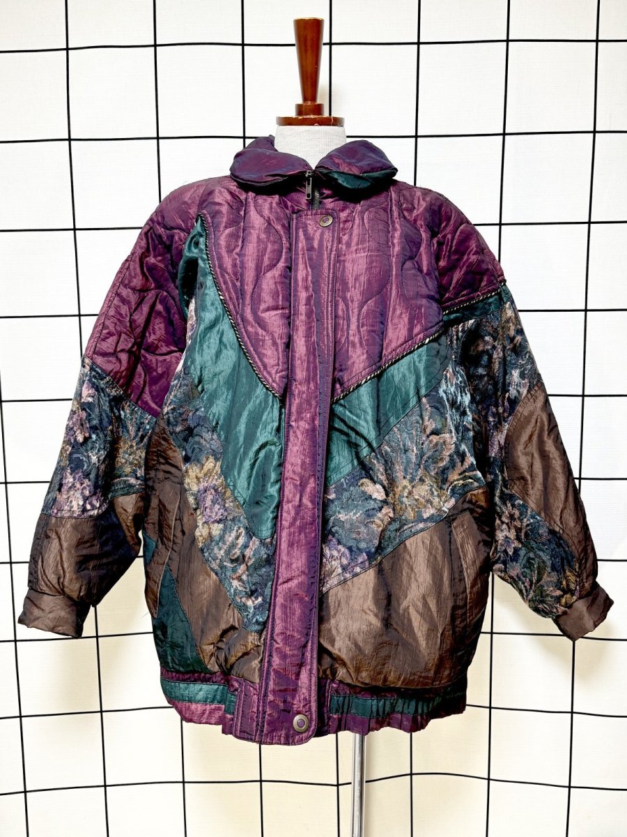 画像1: 花柄 オーバーサイズ ジップアップ レトロ USA古着 ジャンパー ヴィンテージブルゾンジャケット (1)