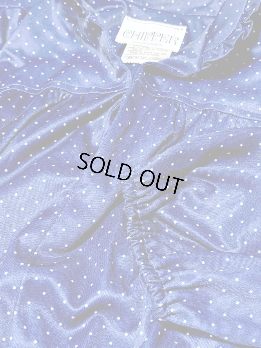 画像10: ドット柄  ネイビー ウエストゴム レトロ USA古着 ヴィンテージワンピース (10)