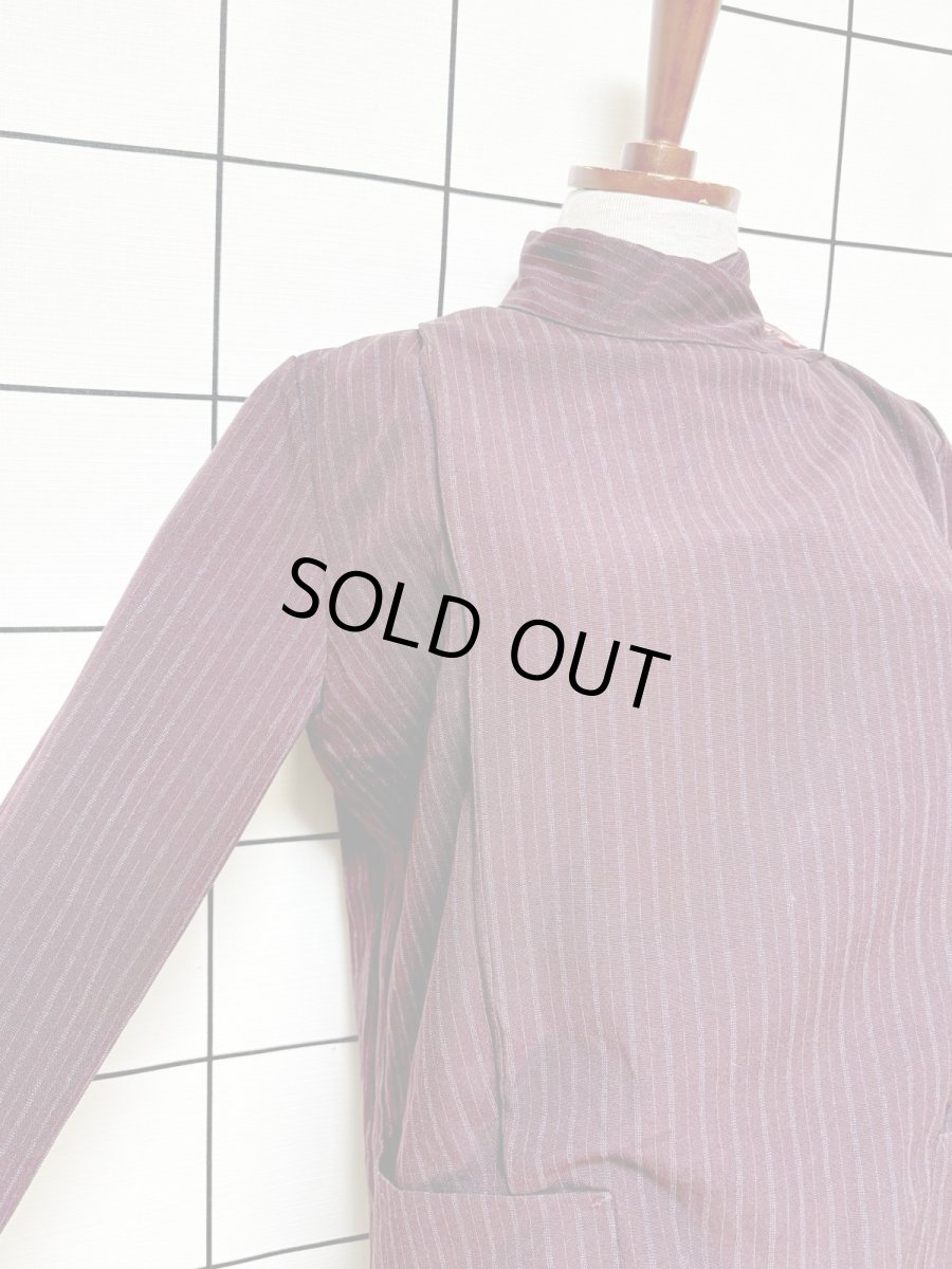 画像6: ストライプ 首元デザイン レトロ USA古着 ヴィンテージワンピース (6)