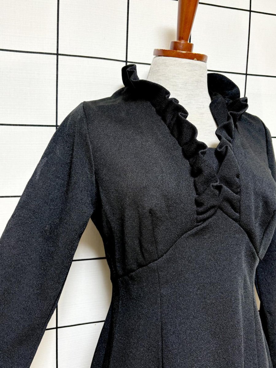 画像7: フリル装飾 UNIONMADE 無地 ブラック レトロ USA古着 ヴィンテージドレス (7)
