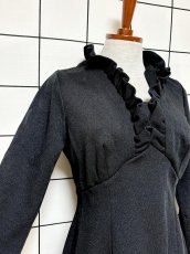 画像7: フリル装飾 UNIONMADE 無地 ブラック レトロ USA古着 ヴィンテージドレス (7)