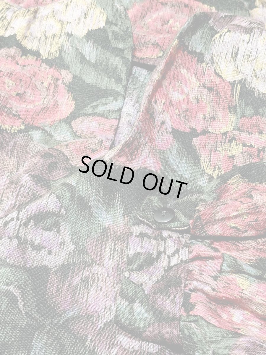 画像11: 花柄 スタンドカラー ウエストゴム レトロ USA古着 ヴィンテージワンピース (11)