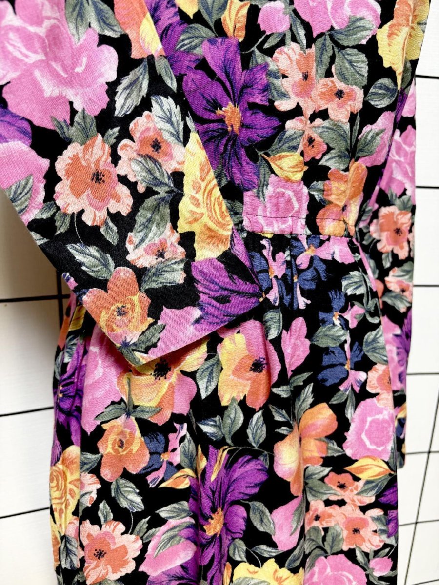 画像7: 花柄 ノーカラー ウエストゴム レトロ USA古着 ヴィンテージワンピース (7)