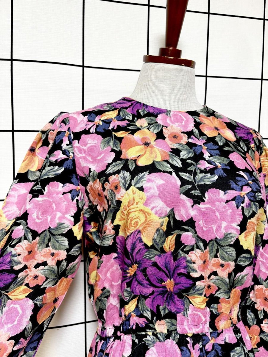 画像6: 花柄 ノーカラー ウエストゴム レトロ USA古着 ヴィンテージワンピース (6)