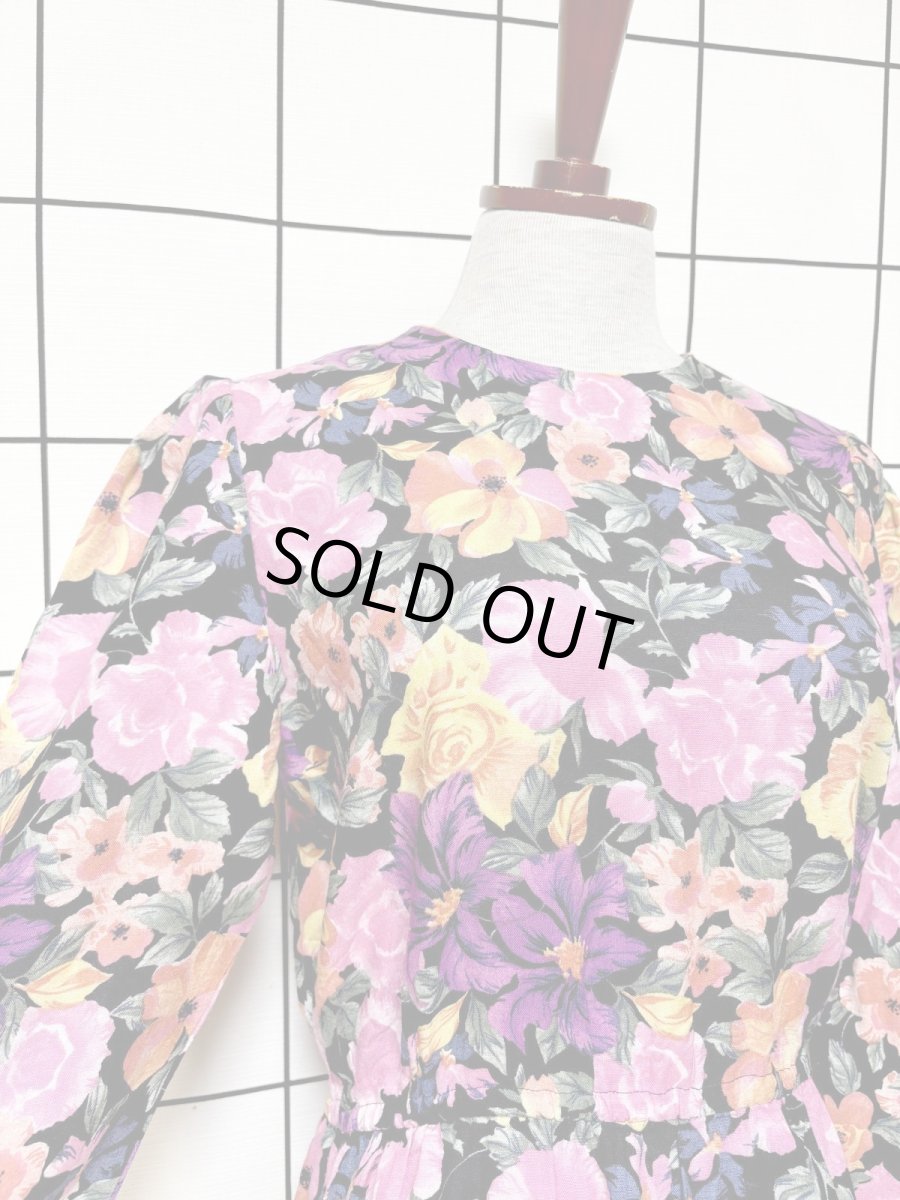 画像6: 花柄 ノーカラー ウエストゴム レトロ USA古着 ヴィンテージワンピース (6)