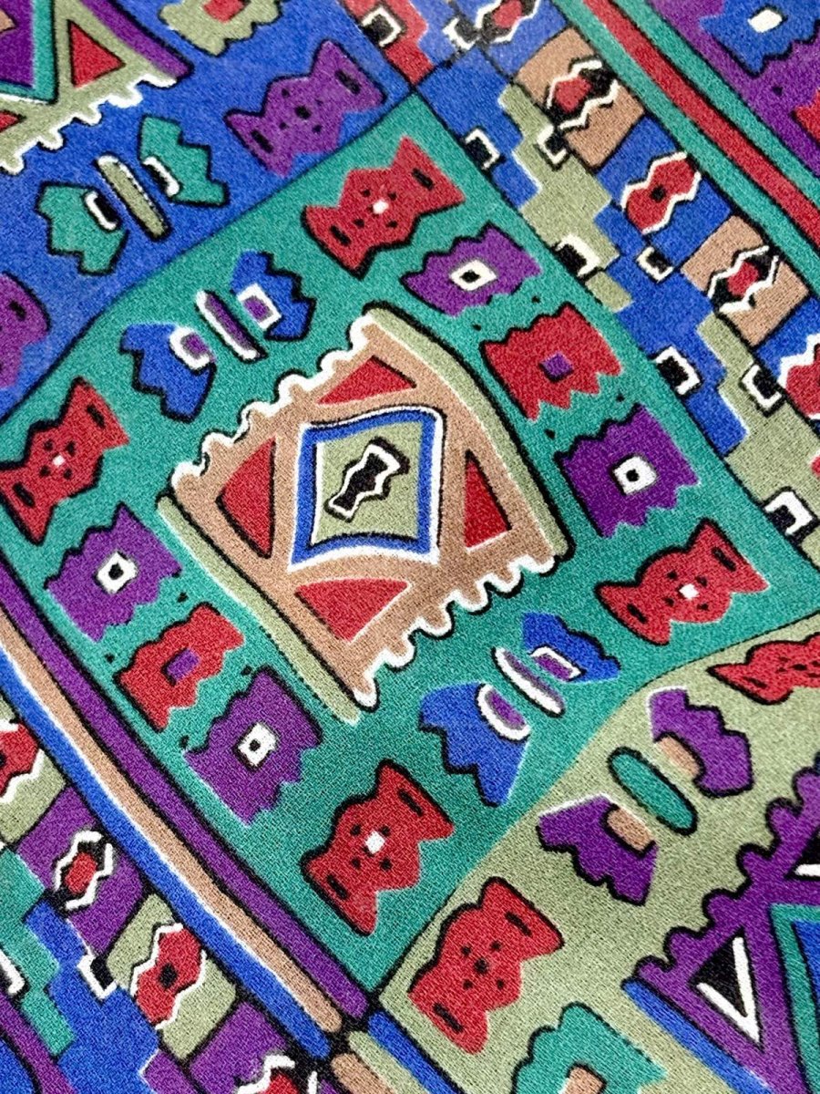 画像11: エスニック柄 首元リボン ウエストゴム レトロ 長袖 USA古着 ヴィンテージワンピース (11)