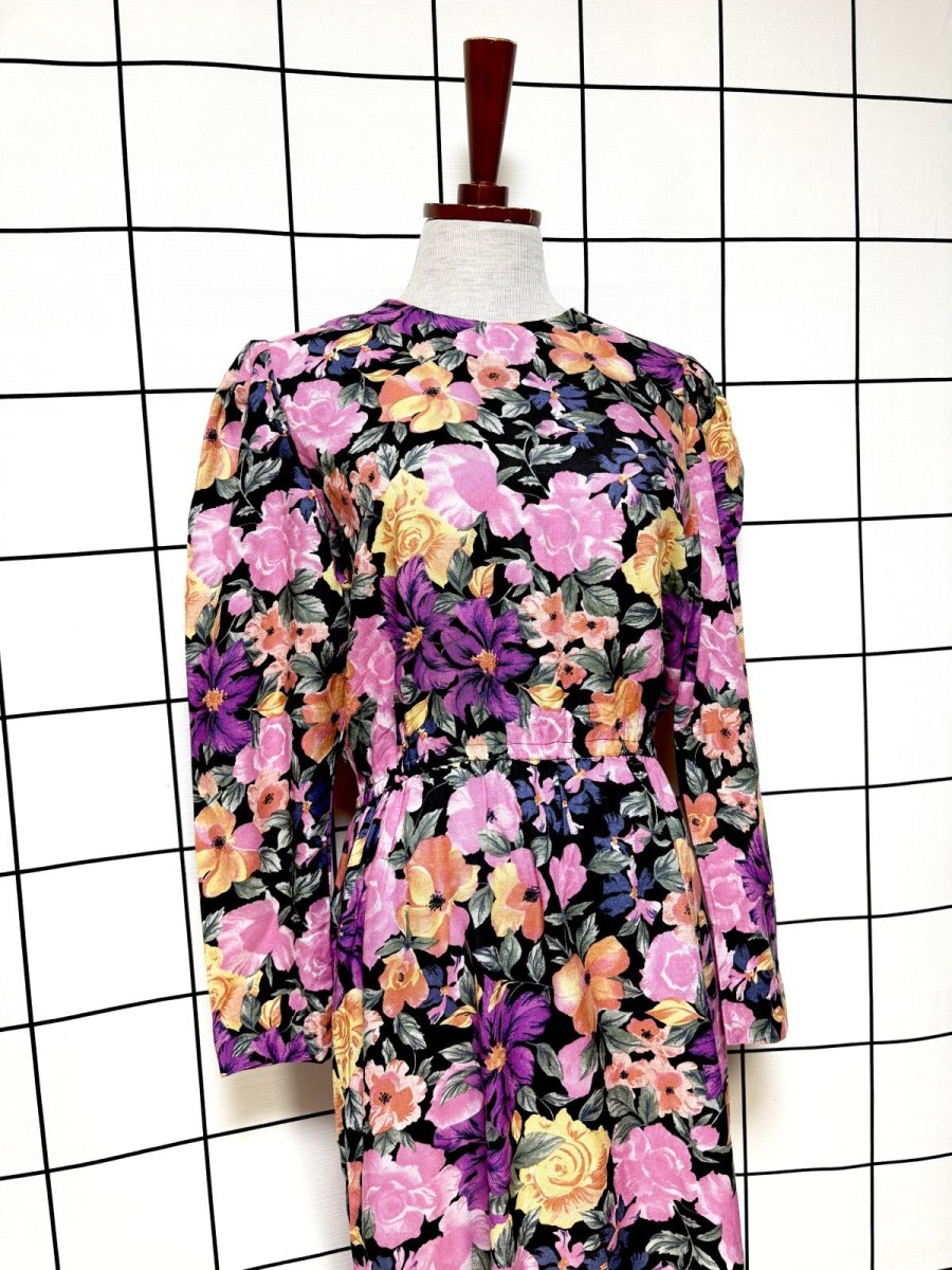 画像3: 花柄 ノーカラー ウエストゴム レトロ USA古着 ヴィンテージワンピース (3)