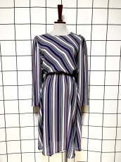 画像1: ストライプ ウエストゴム レトロ USA古着 ヴィンテージワンピース (1)