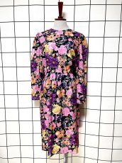 画像1: 花柄 ノーカラー ウエストゴム レトロ USA古着 ヴィンテージワンピース (1)