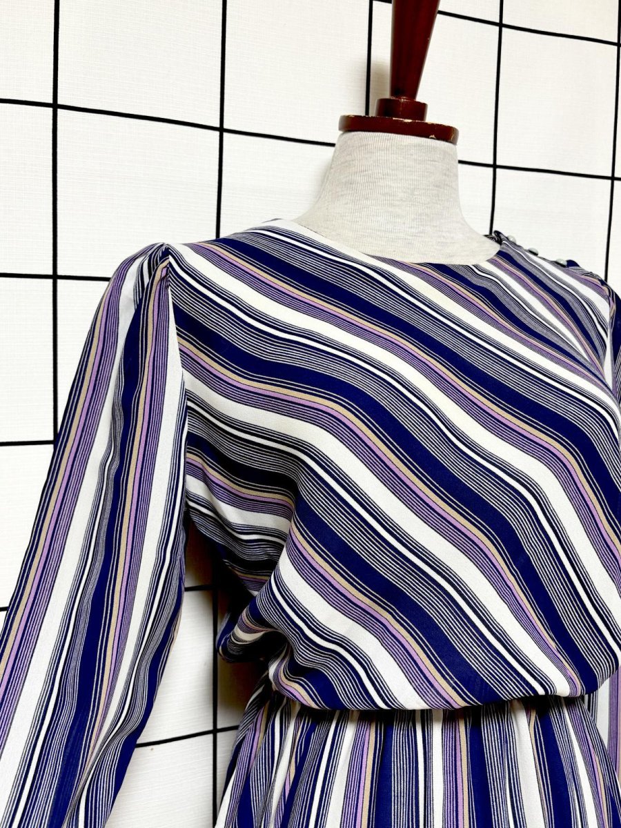 画像5: ストライプ ウエストゴム レトロ USA古着 ヴィンテージワンピース (5)