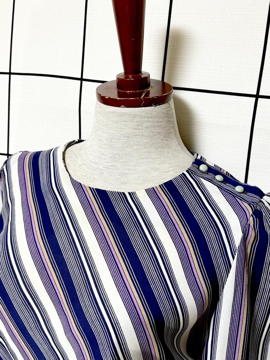 画像4: ストライプ ウエストゴム レトロ USA古着 ヴィンテージワンピース (4)