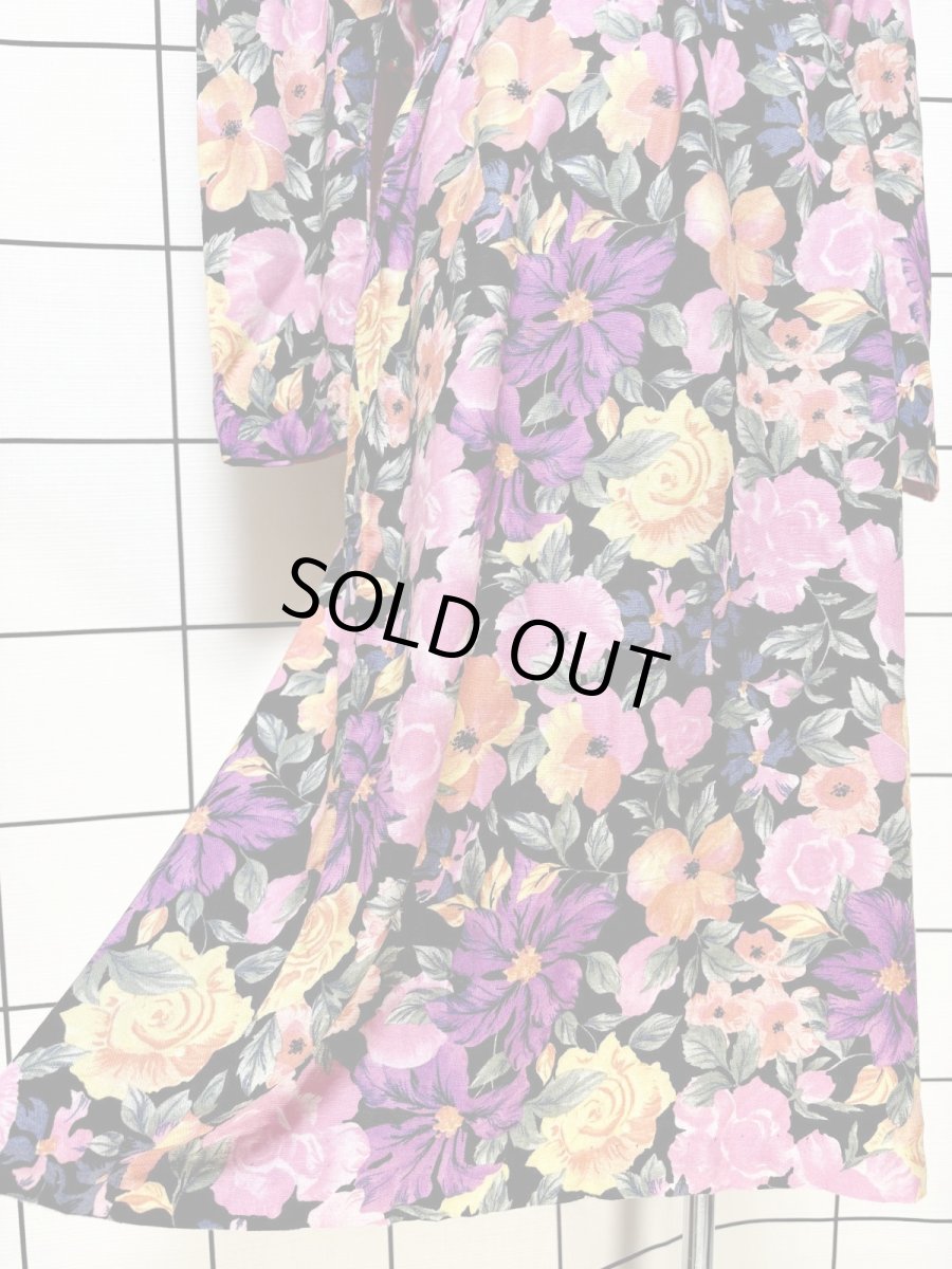 画像9: 花柄 ノーカラー ウエストゴム レトロ USA古着 ヴィンテージワンピース (9)