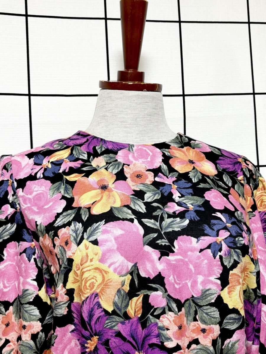 画像5: 花柄 ノーカラー ウエストゴム レトロ USA古着 ヴィンテージワンピース (5)