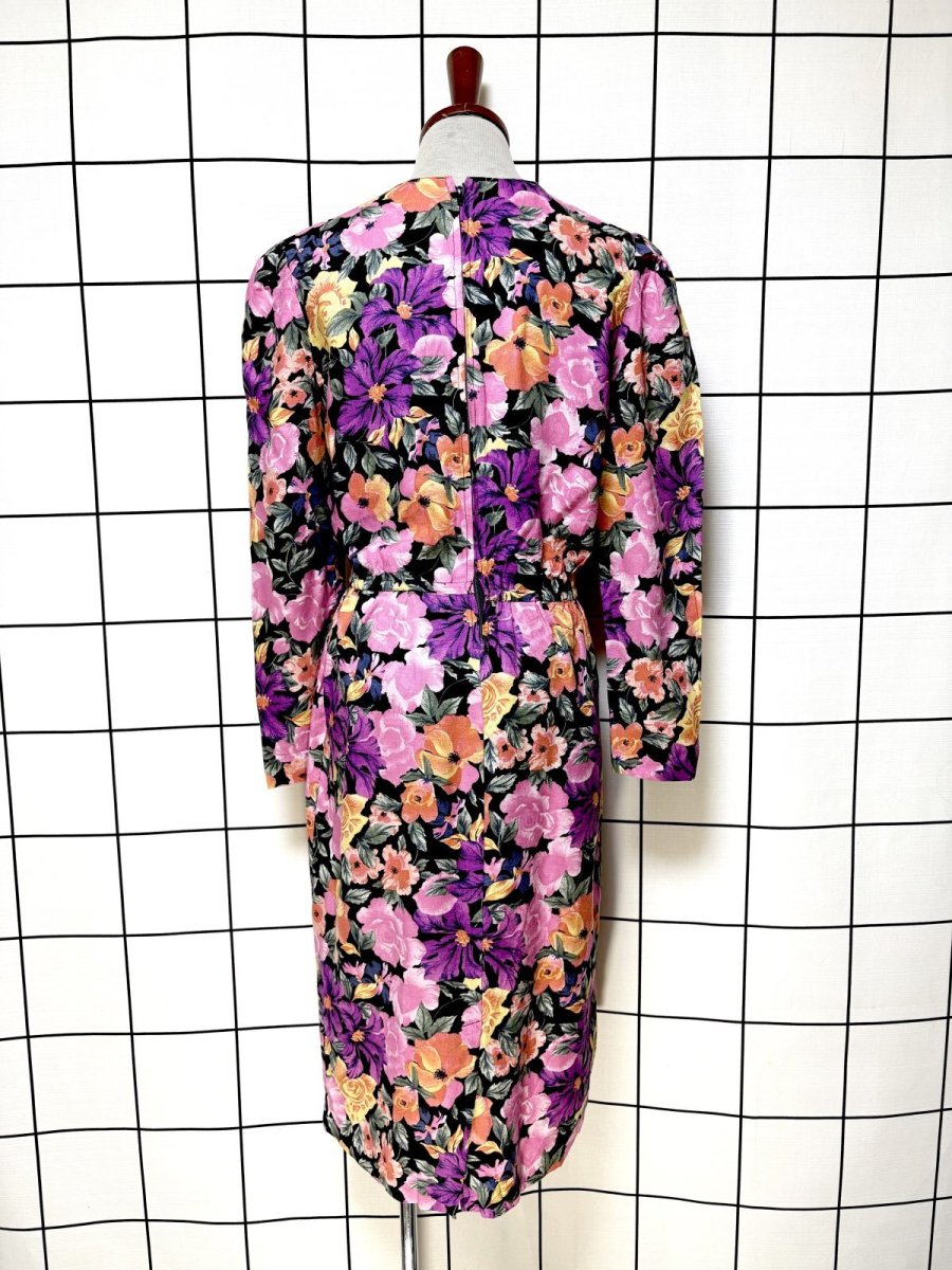 画像2: 花柄 ノーカラー ウエストゴム レトロ USA古着 ヴィンテージワンピース (2)