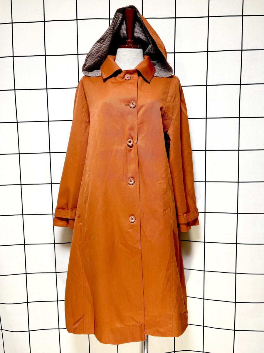 画像1: フランス製 FRANCE フード付 無地 レトロ ヨーロッパ古着 ヴィンテージコート (1)