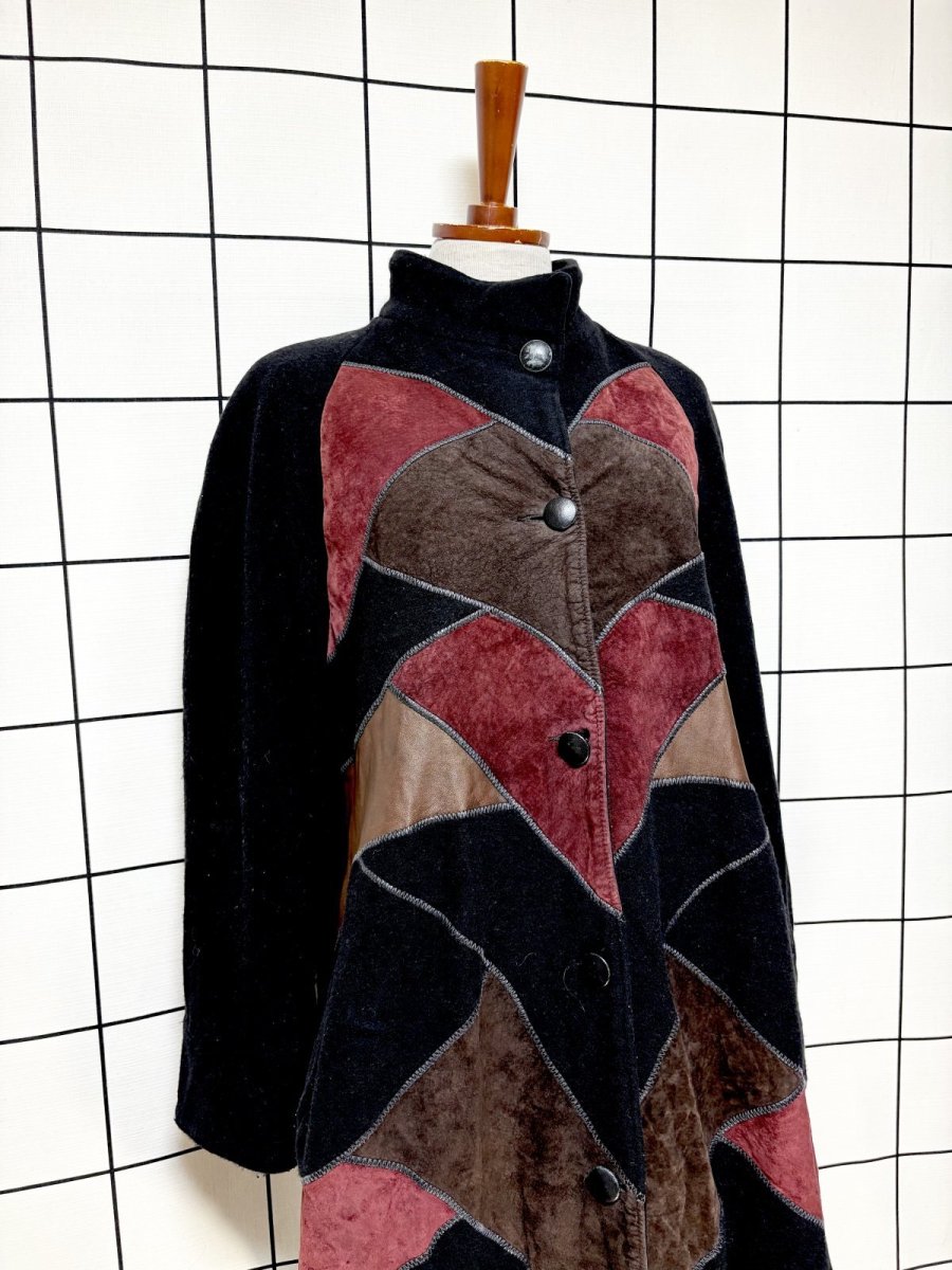 画像3: フランス製 FRANCE パッチワーク調 マルチプリント ウール レトロ ヨーロッパ古着 ヴィンテージコート (3)