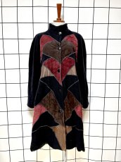 画像1: フランス製 FRANCE パッチワーク調 マルチプリント ウール レトロ ヨーロッパ古着 ヴィンテージコート (1)