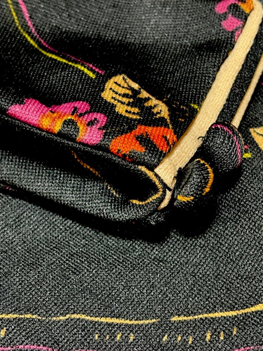 画像12: 花柄 ストライプ ブラック レトロ ヨーロッパ古着 ヴィンテージワンピース (12)