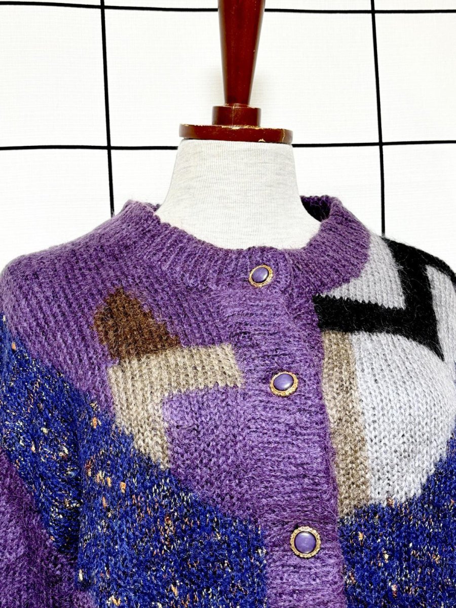 画像5: レトロなフロントボタンが可愛い ラメ入り USA古着 ヴィンテージニットカーディガン (5)