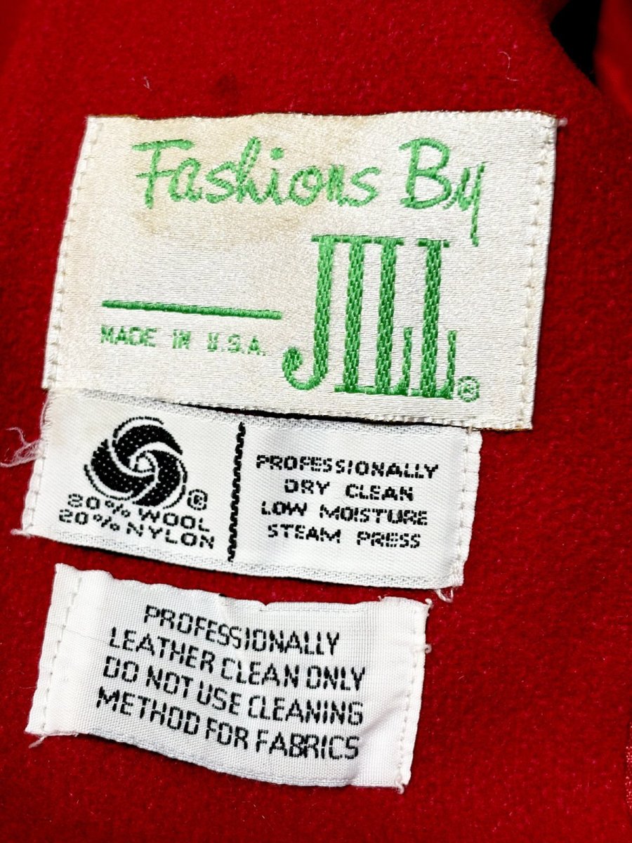 画像14: レザー切り替え ウール レッド レトロ USA古着 ヴィンテージコート (14)