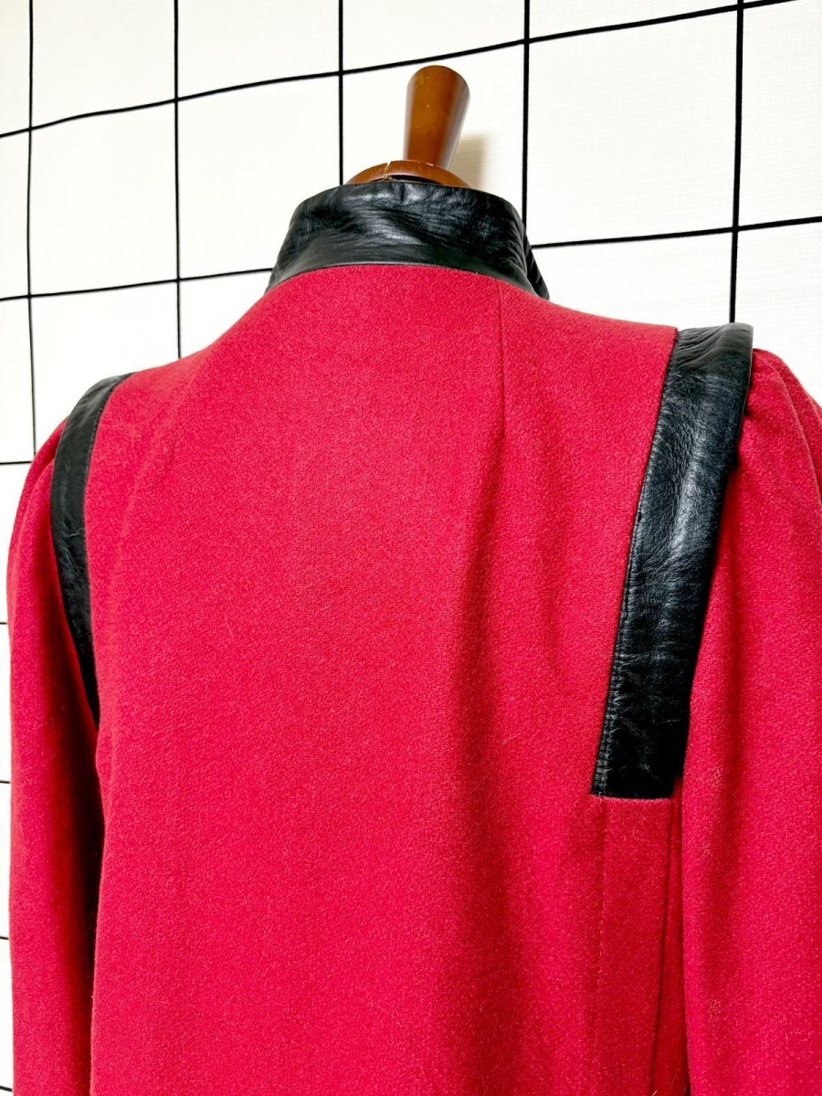 画像3: レザー切り替え ウール レッド レトロ USA古着 ヴィンテージコート (3)