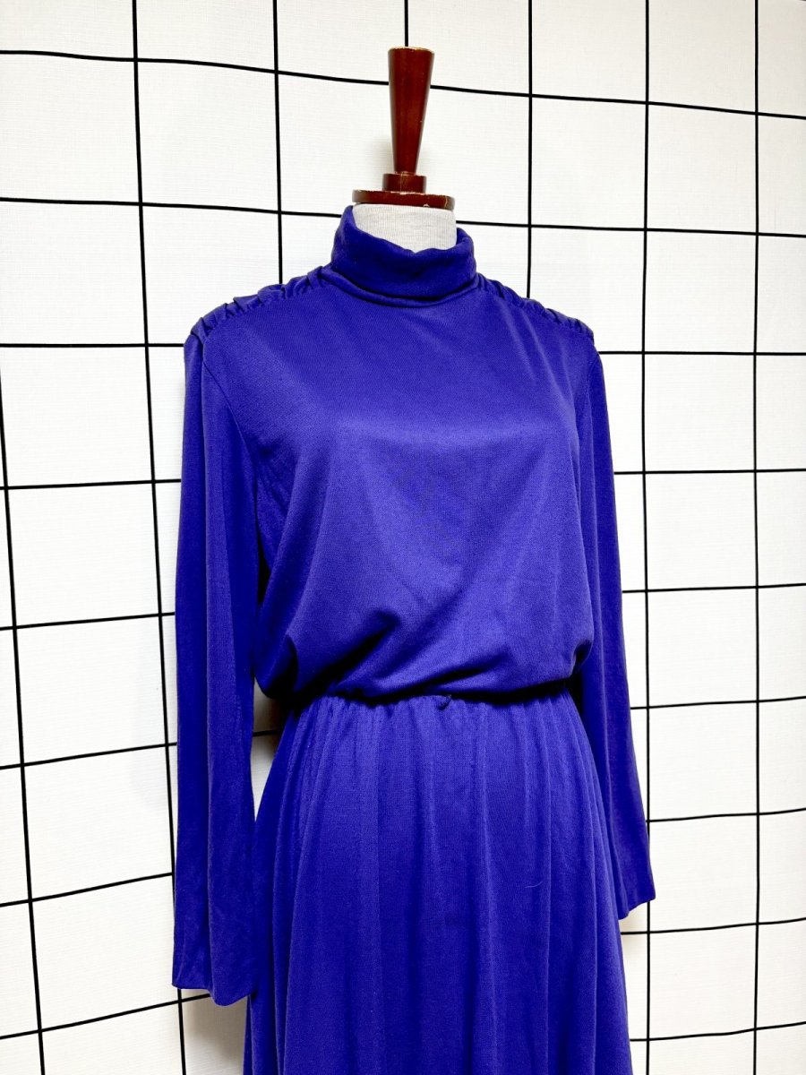 画像3: タートルネック パープル 無地  ウエストゴム レトロ USA古着 ヴィンテージワンピース (3)