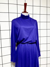 画像3: タートルネック パープル 無地  ウエストゴム レトロ USA古着 ヴィンテージワンピース (3)