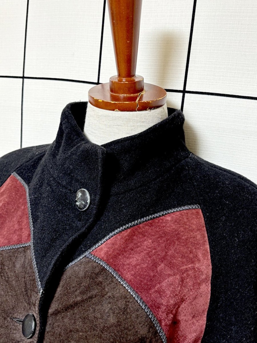 画像4: フランス製 FRANCE パッチワーク調 マルチプリント ウール レトロ ヨーロッパ古着 ヴィンテージコート (4)