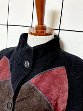 画像4: フランス製 FRANCE パッチワーク調 マルチプリント ウール レトロ ヨーロッパ古着 ヴィンテージコート (4)