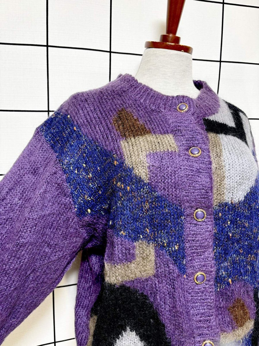 画像6: レトロなフロントボタンが可愛い ラメ入り USA古着 ヴィンテージニットカーディガン (6)