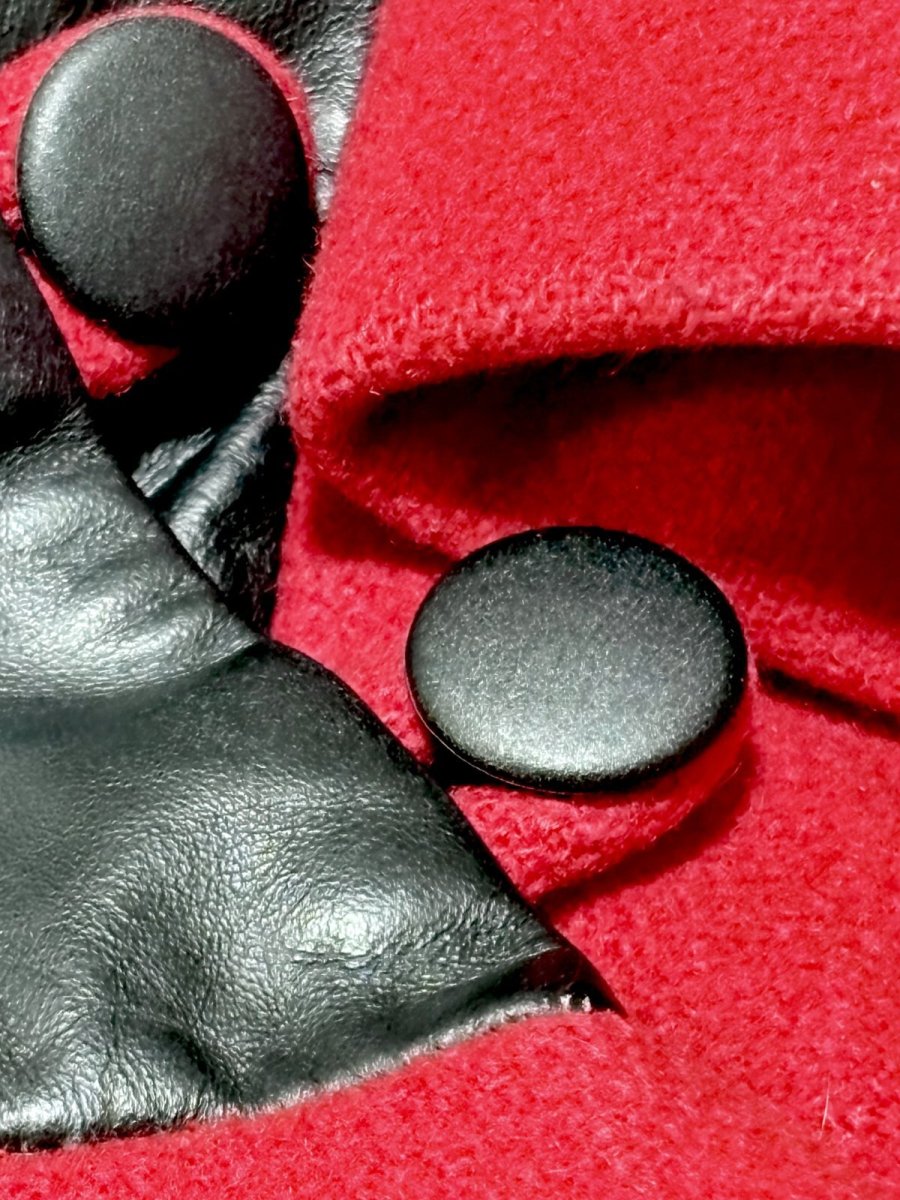 画像13: レザー切り替え ウール レッド レトロ USA古着 ヴィンテージコート (13)