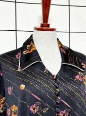 画像5: 花柄 ストライプ ブラック レトロ ヨーロッパ古着 ヴィンテージワンピース (5)