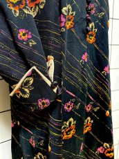 画像7: 花柄 ストライプ ブラック レトロ ヨーロッパ古着 ヴィンテージワンピース (7)