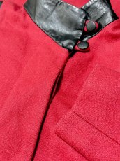 画像12: レザー切り替え ウール レッド レトロ USA古着 ヴィンテージコート (12)