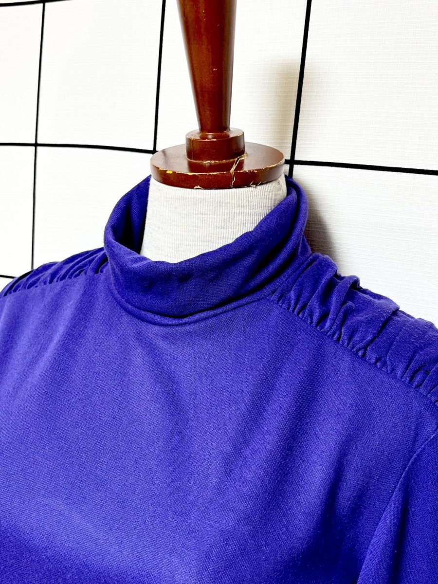 画像4: タートルネック パープル 無地  ウエストゴム レトロ USA古着 ヴィンテージワンピース (4)