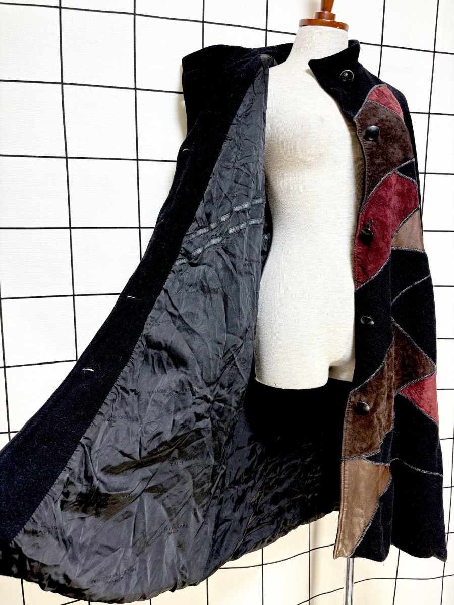 画像7: フランス製 FRANCE パッチワーク調 マルチプリント ウール レトロ ヨーロッパ古着 ヴィンテージコート (7)