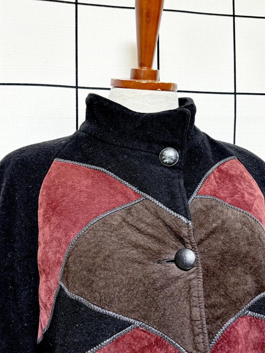 画像5: フランス製 FRANCE パッチワーク調 マルチプリント ウール レトロ ヨーロッパ古着 ヴィンテージコート (5)