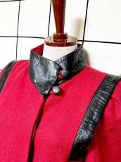 画像5: レザー切り替え ウール レッド レトロ USA古着 ヴィンテージコート (5)