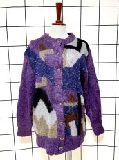 画像1: レトロなフロントボタンが可愛い ラメ入り USA古着 ヴィンテージニットカーディガン (1)