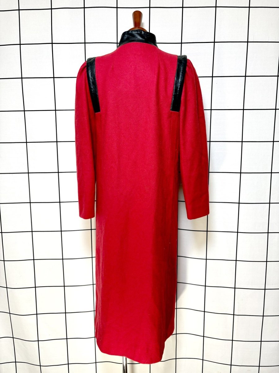 画像2: レザー切り替え ウール レッド レトロ USA古着 ヴィンテージコート (2)