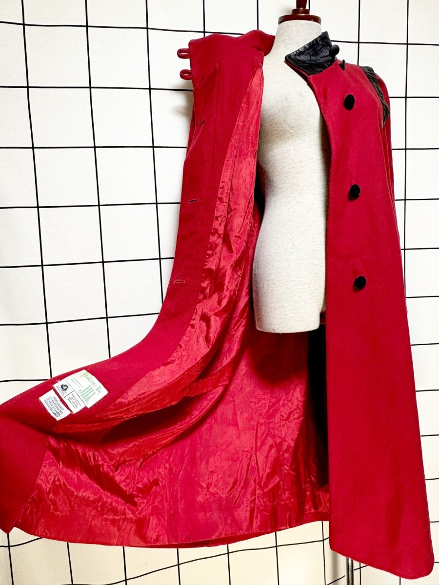 画像11: レザー切り替え ウール レッド レトロ USA古着 ヴィンテージコート (11)