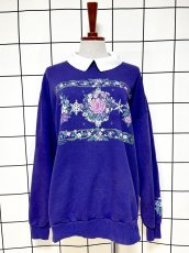 画像1: Ｍorningsun 花柄  ラメ入り パープル 襟付き レトロ USA古着 ヴィンテージスウェット (1)