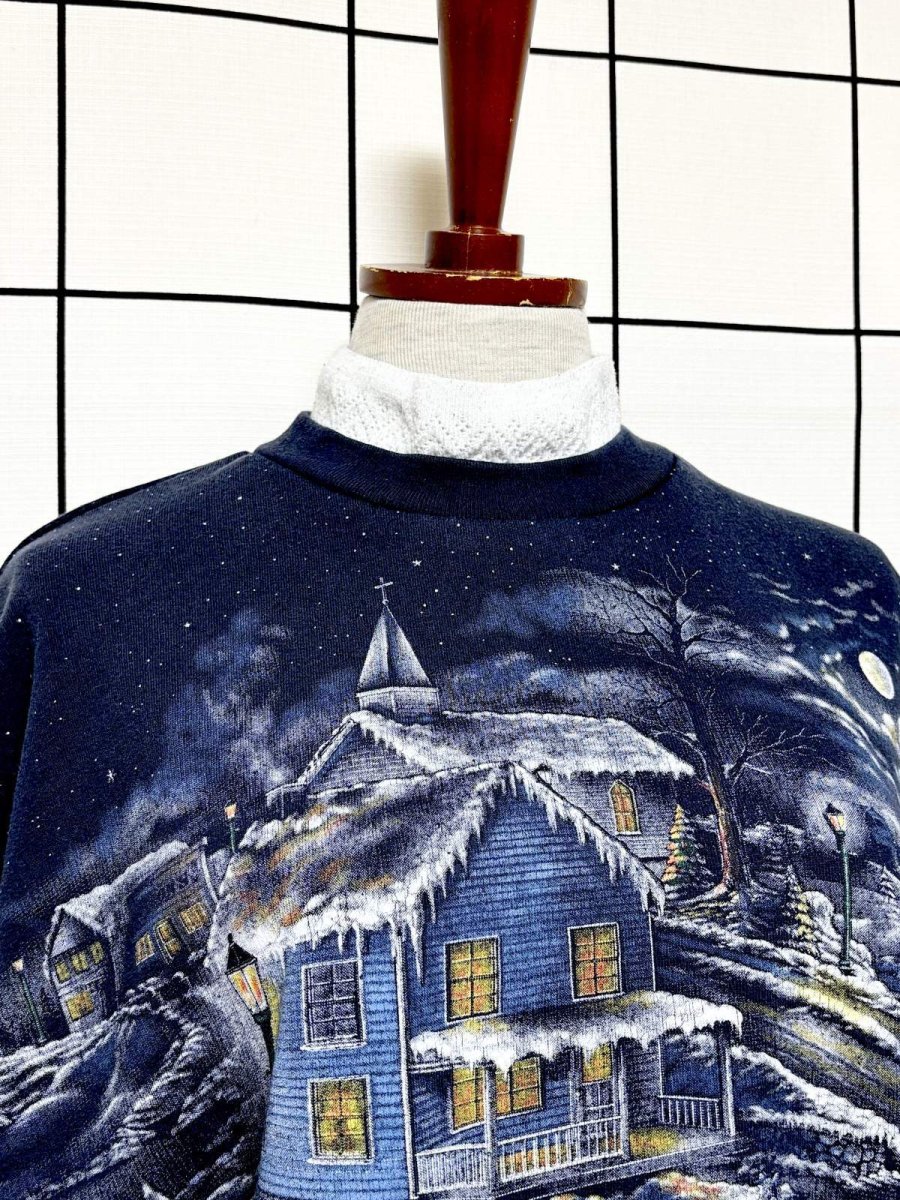 画像6: バックプリントもあり ハウス柄 ネイビー ハイネック レトロ USA古着 ヴィンテージスウェット (6)