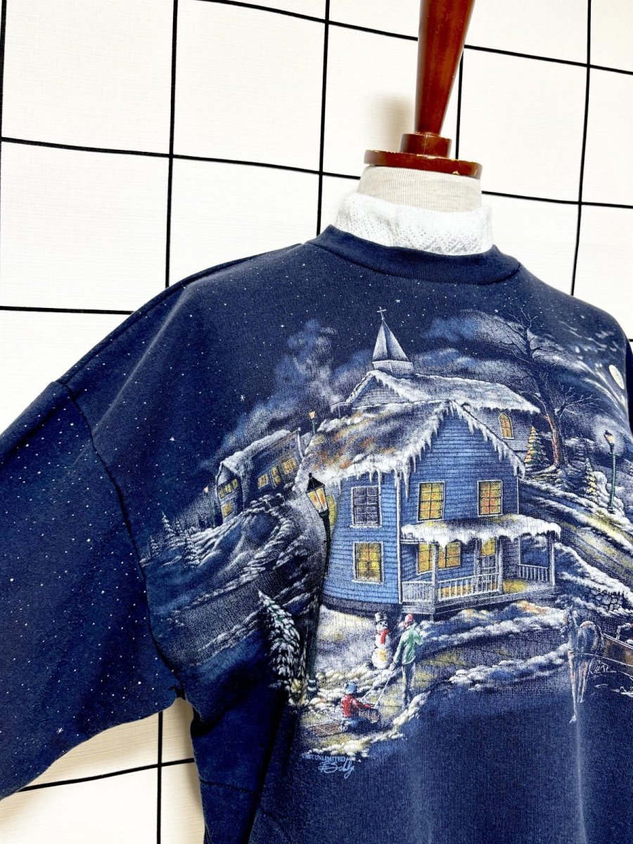 画像7: バックプリントもあり ハウス柄 ネイビー ハイネック レトロ USA古着 ヴィンテージスウェット (7)