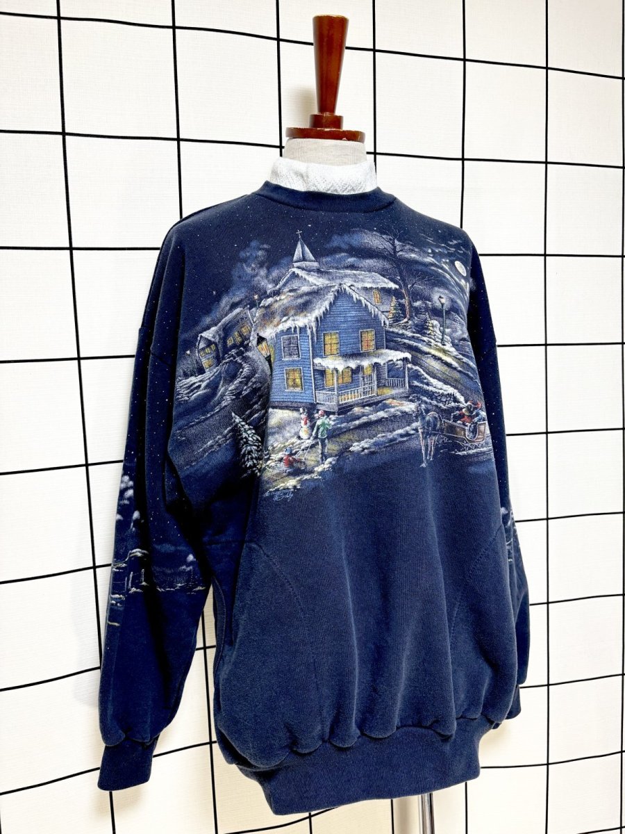画像4: バックプリントもあり ハウス柄 ネイビー ハイネック レトロ USA古着 ヴィンテージスウェット (4)