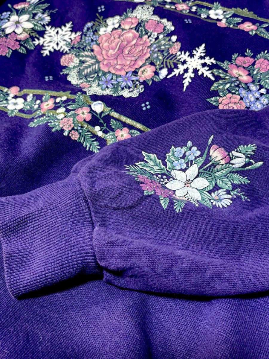 画像14: Ｍorningsun 花柄  ラメ入り パープル 襟付き レトロ USA古着 ヴィンテージスウェット (14)