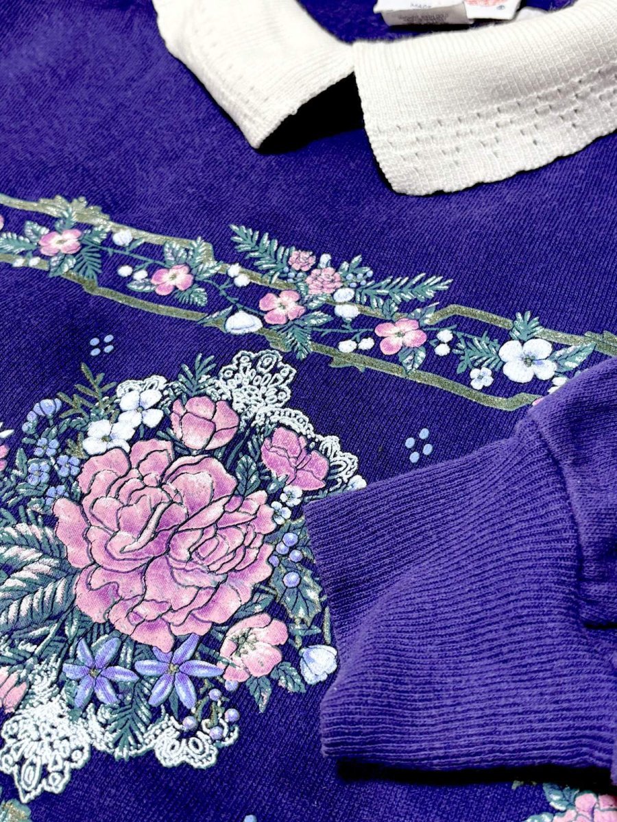 画像9: Ｍorningsun 花柄  ラメ入り パープル 襟付き レトロ USA古着 ヴィンテージスウェット (9)